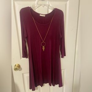 Burgundy red dress with necklace